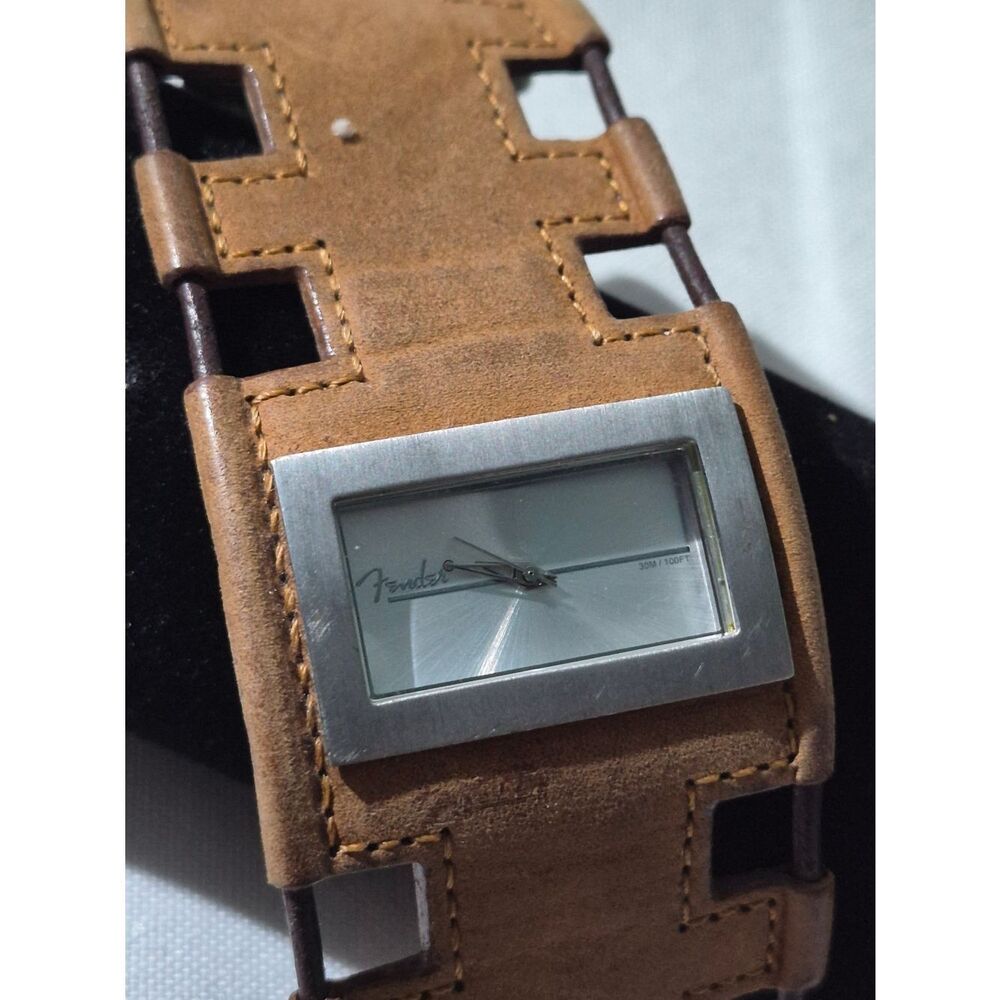 Fender Silver Dial Watch with Tan Leather Cuff